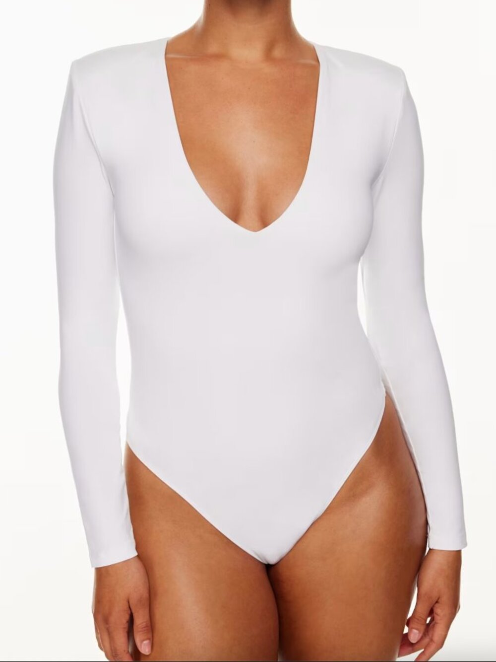 Babaton White Long-Sleeve V-Neck Bodysuit